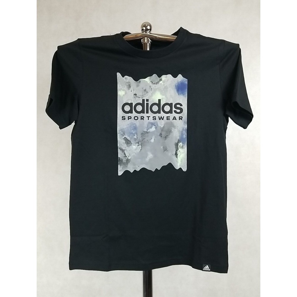 Adidas Shirt Boys Size Large Short‎ Sleeve Black T-Shirt Graphic Active Tee NEW